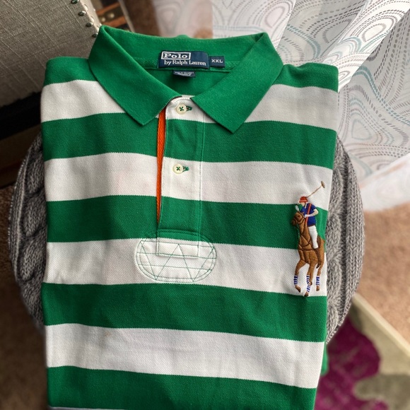 Green/white stripped polo shirt, classic fit - Picture 1 of 2